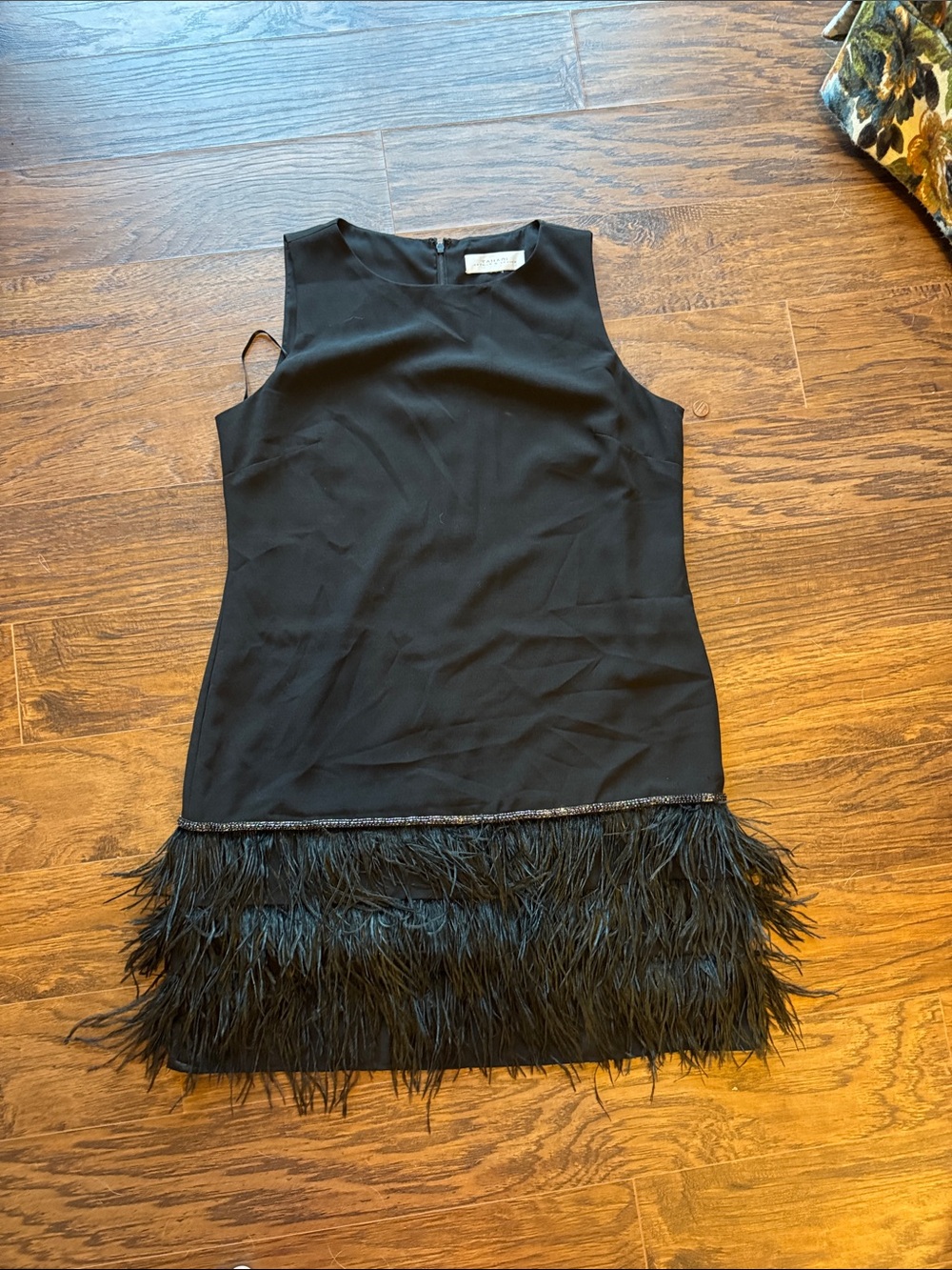 Tahari Black Feather Hem Sleeveless Dress